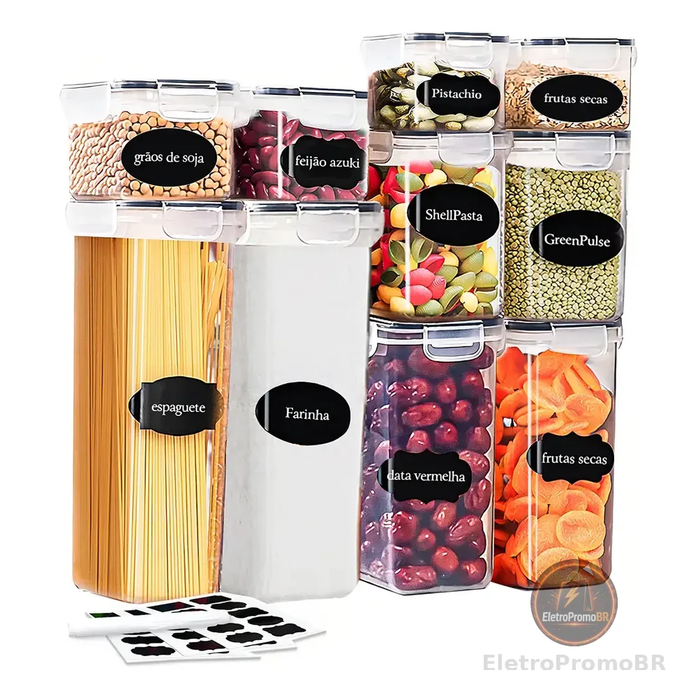 Kit 10 Potes Herméticos Empilháveis De Acrílico Com Tampa Silicone Branco