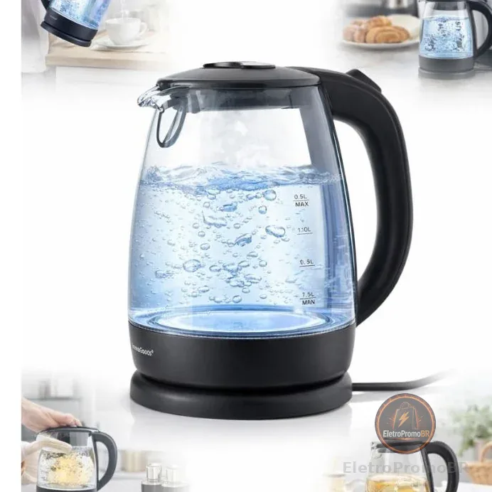 Chaleira Elétrica Jarra 1.8L Café Chá Inox 110v Vidro