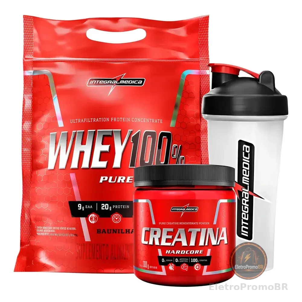 Combo Whey 100% 900g Refil Creatina 300g Integral Médica Sabor Baunilha