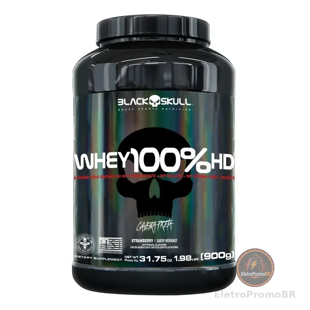 Whey 100% Hd Pote 900g - Black Skull Morango