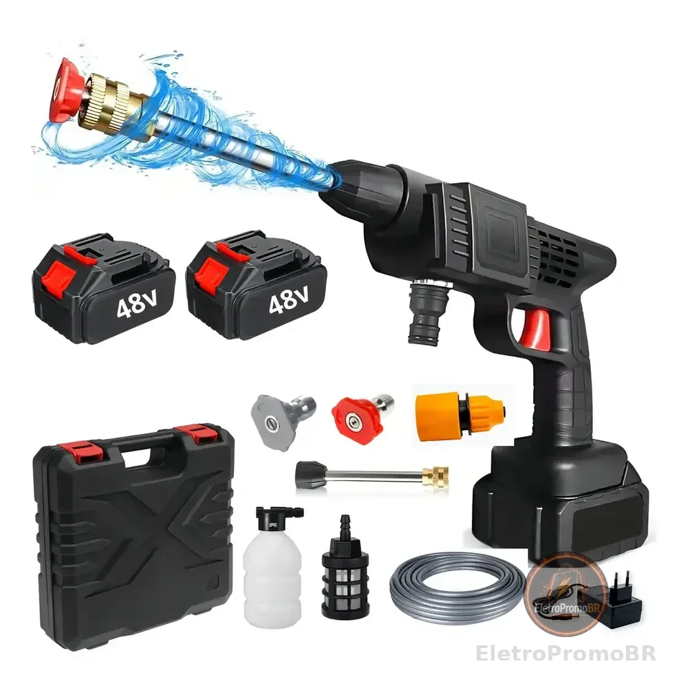Lavadora Portátil Lava Jato Pistola 32 Bar Com 2 Baterias Preto 127/220v