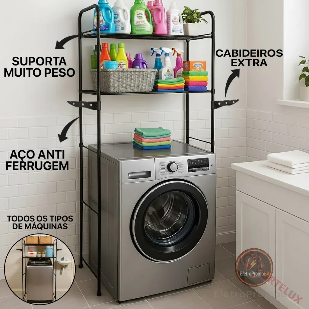 Rack Estante Lavanderia Maquina de Lavar Organizaçao Prateleira Aço Maxeb