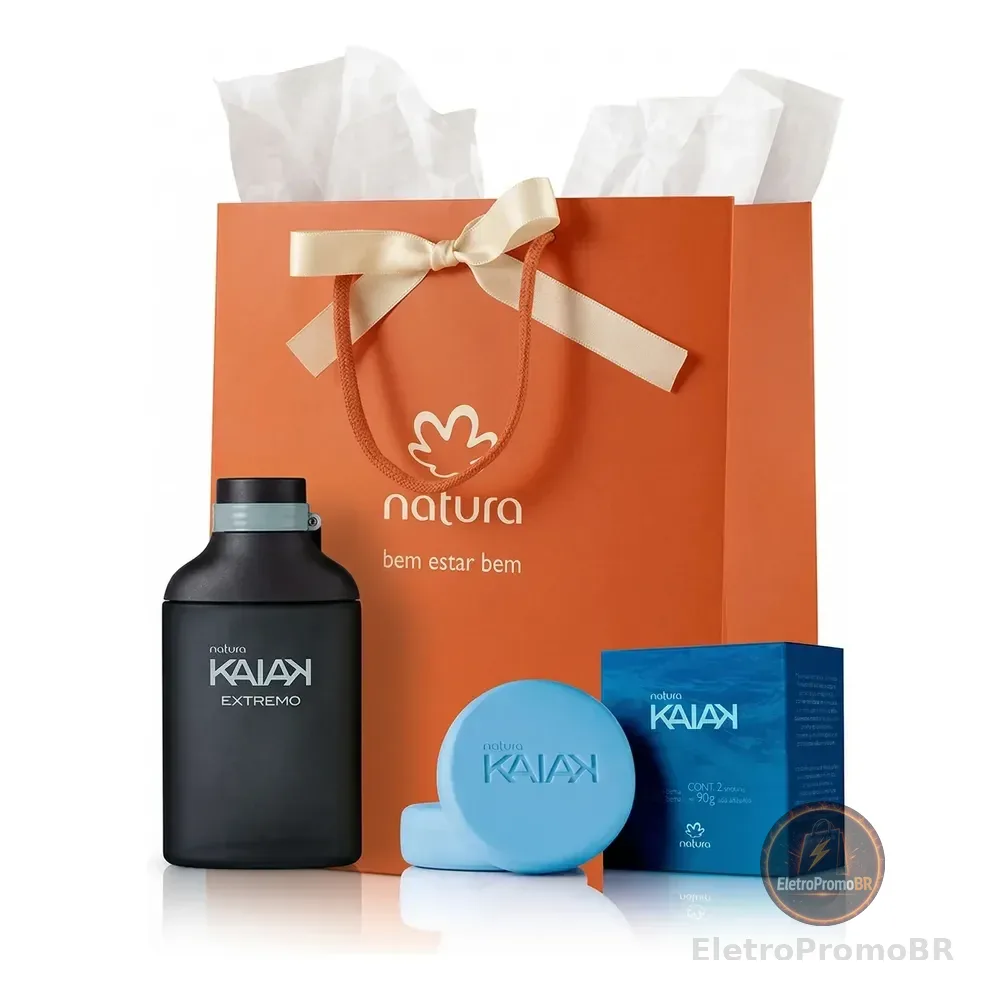 Kit Presente Kaiak: Deo Colônia Extremo 100ml + 2 Sabonetes Barra Corpo E Barba 90g + Sacola Presente M