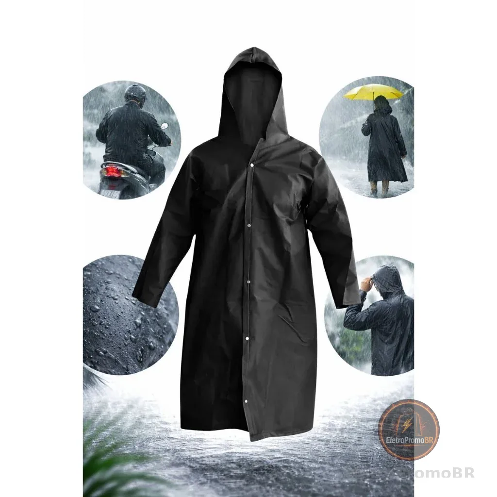Capa De Chuva Impermeável Forrado Com Capuz Epi Preto