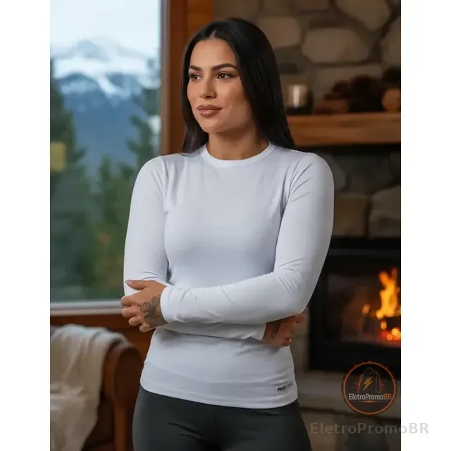 Blusa Peluciada Térmica Feminina Manga Longa Pra Frio