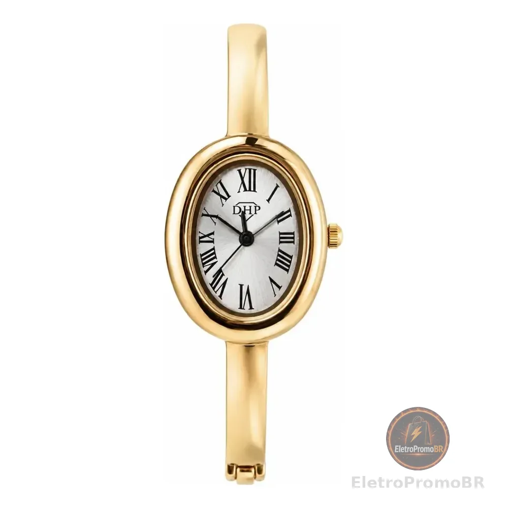 Relógio Feminino Pulseira Luxo Premium Minimalista Bracelete Dourado Cx Branca