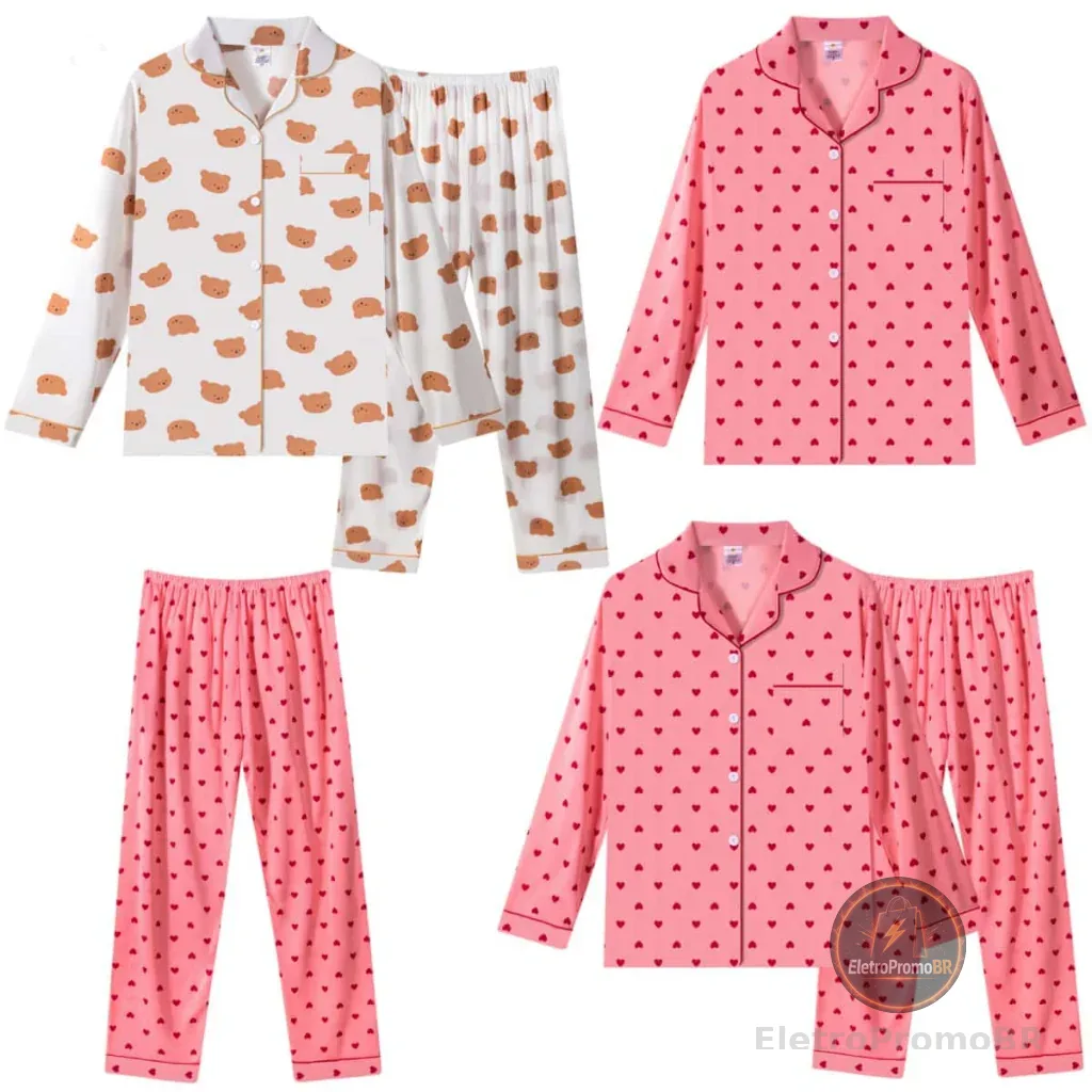 Z&D Lingerie Pijama Feminino Manga longa Aberto Com Botão   Sy07