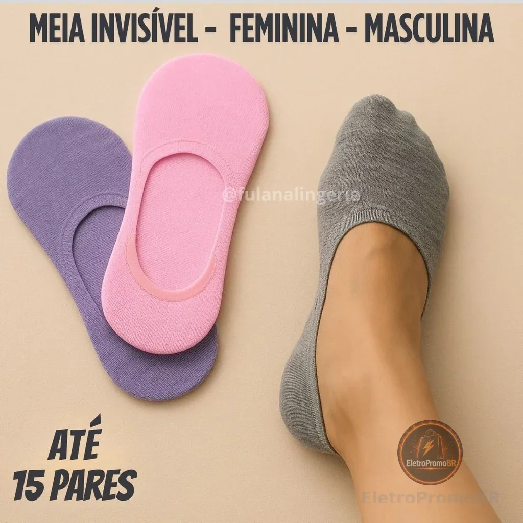 Kit Pares Meia Sapatilha Ínvisivel Masculina e Feminina - Invisivel