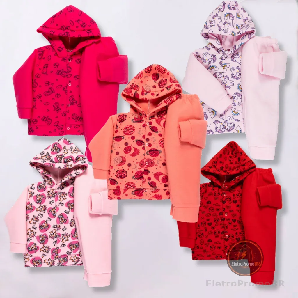 Kit 5 Conjunto Infantil Inverno Bebe Soft Roupa Frio Menina