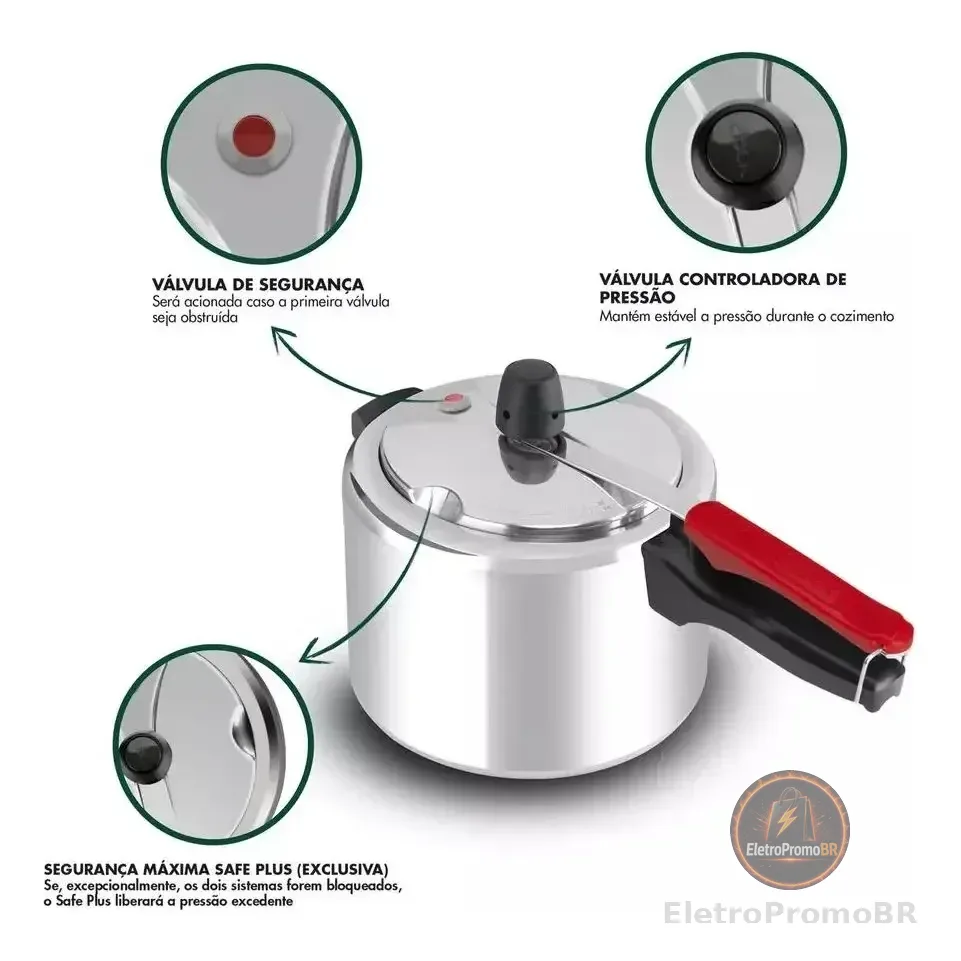 Panela De Pressão Clock Eco Polida 4,5 Litros 9295306123 Cor Prateado
