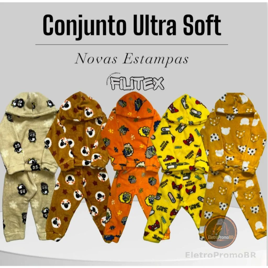 Kit COM 3 OU 5 conjuntos Bebê e Infantil Fleece Premium Peluciado Ultrasoft Capuz Fem e Masc Inverno Pijama SEM ESCOLHA