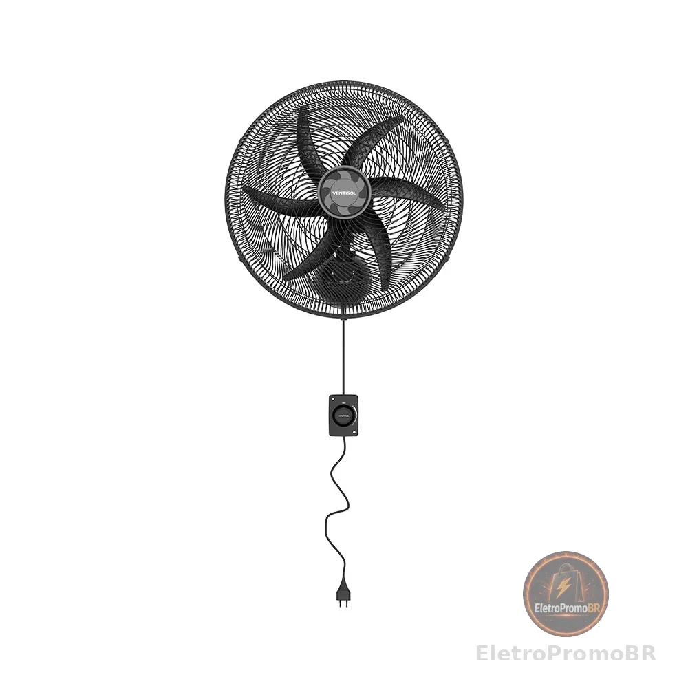Ventisol Ventilador Osc Parede monta facil 50cm 6p preto 220v premium