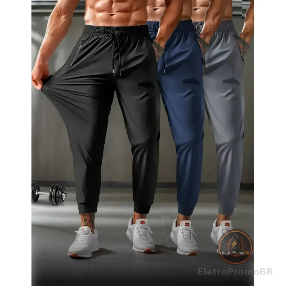 Kit  Calça Masculina Com Elastano Esportiva Fitness Dry Fit Kit 3 Calcas M 40/42