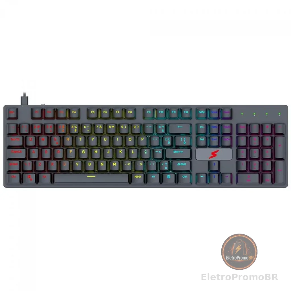 Teclado Gamer SuperFrame Striker Rainbow Switch Blue ABNT2 USB Full Size Preto