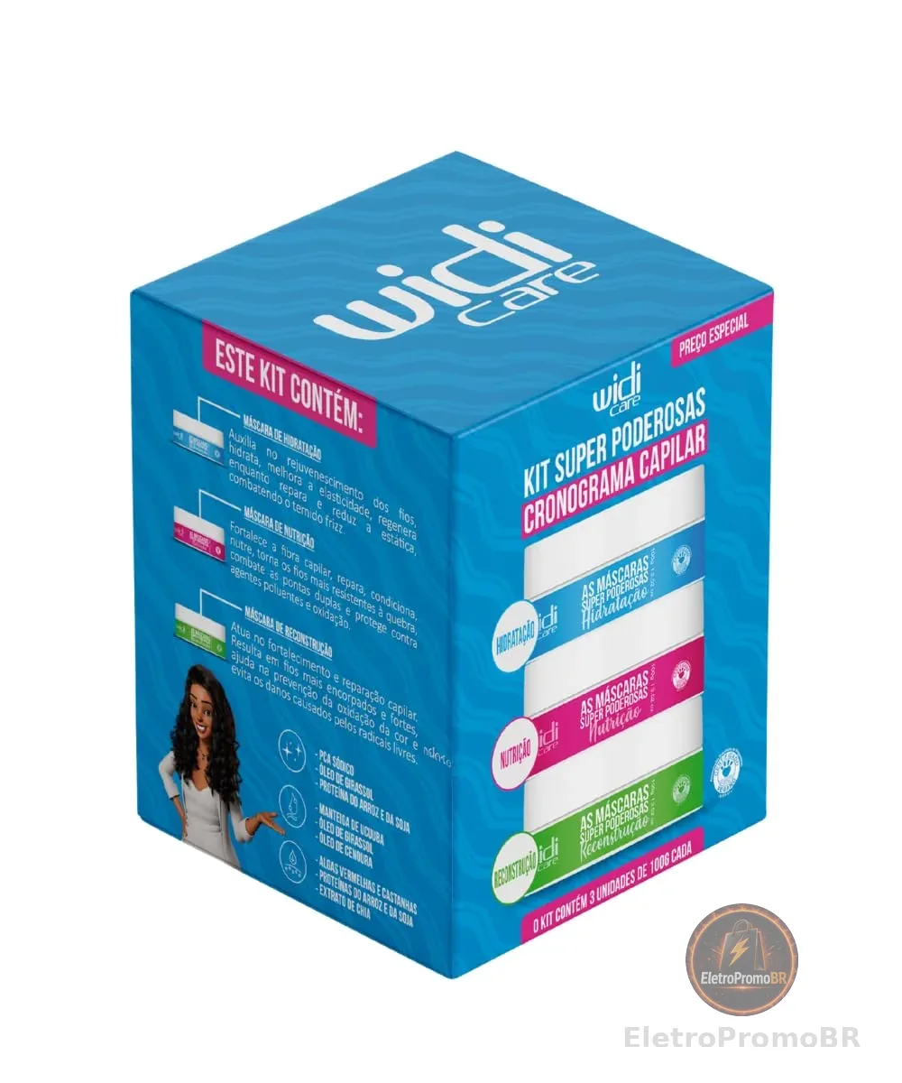 Widi Care Kit Cronograma Capilar Super Poderosas Caixa com 3 unidades de 100g