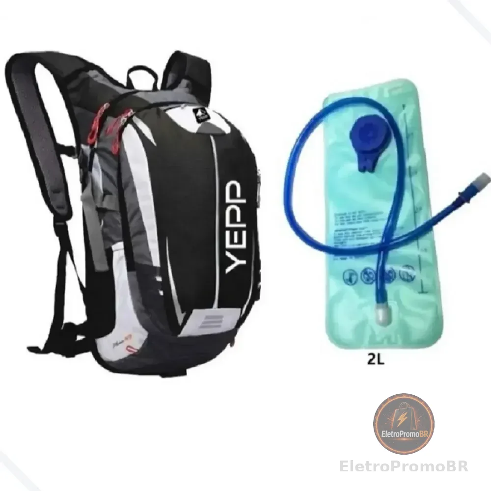 Mochila Hidratação Acampamento Correr Trilha Esporte Radical Cor Preto Cinza Listras