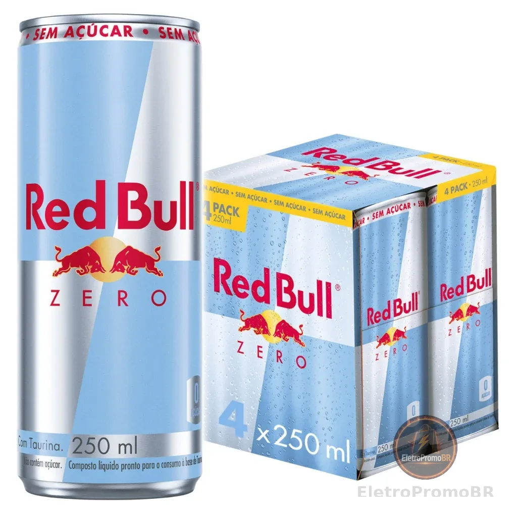 Pack de 4 latas Red Bull Energético, Zero, Sem Açúcar, 250ml
