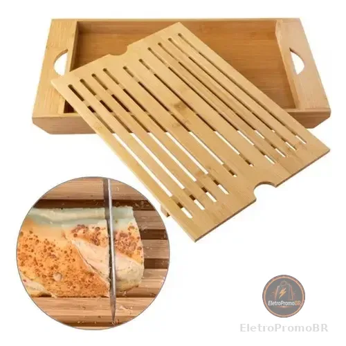 Migalheira Tábua Para Corte De Pães E Bolos Bandeja Bambu Madeira