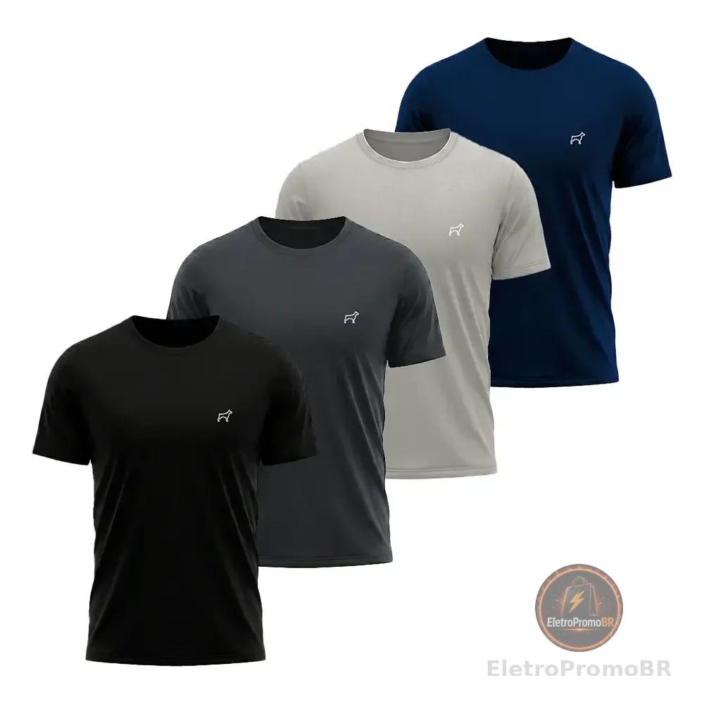Kit 4 Camiseta Dry Fit Parvori Masculina Academia Corrida Preto/chumbo/cinza/marinho P Lisa
