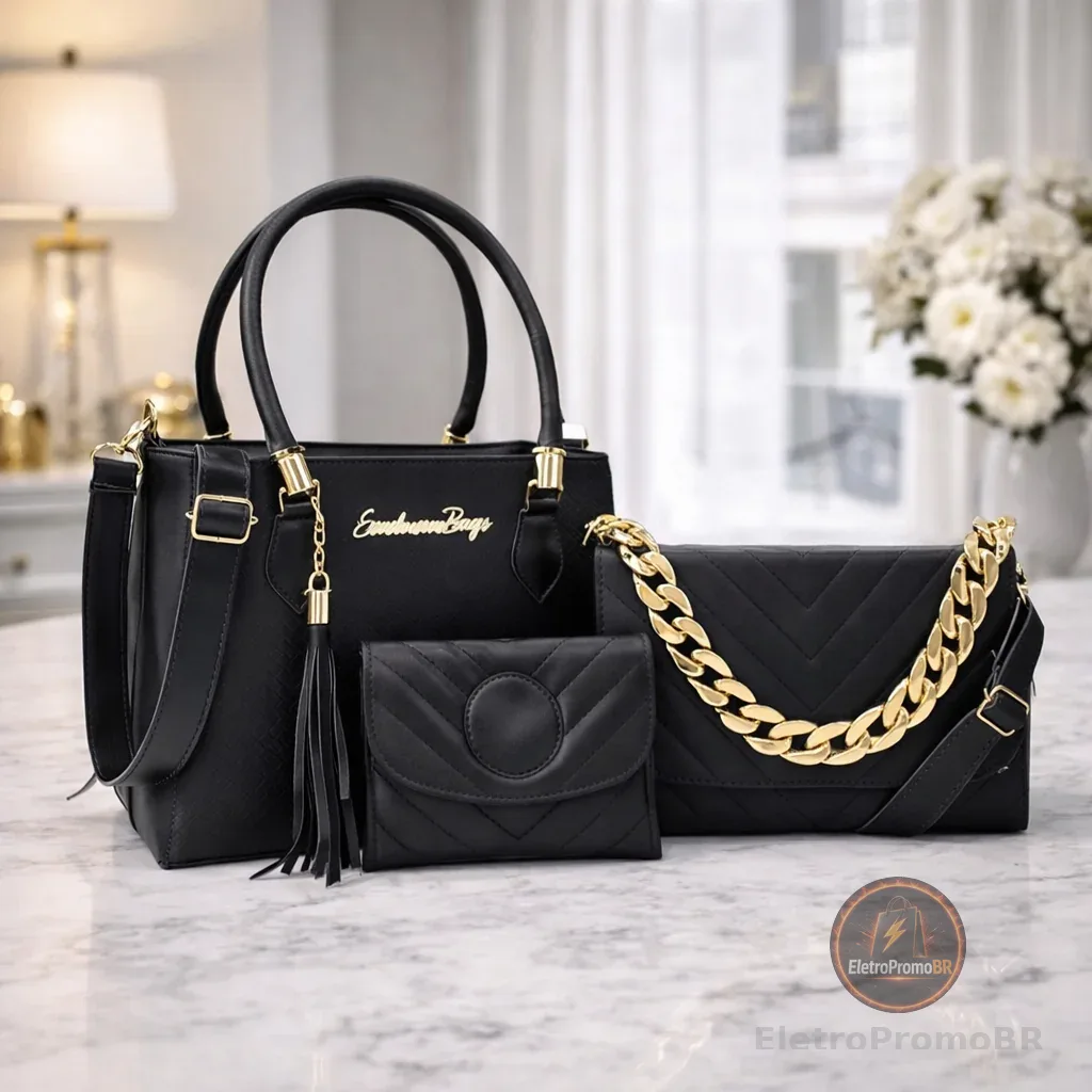Kit 3 Bolsas Femininas | Tote + Tiracolo + Carteira | Completo para o Dia a Dia