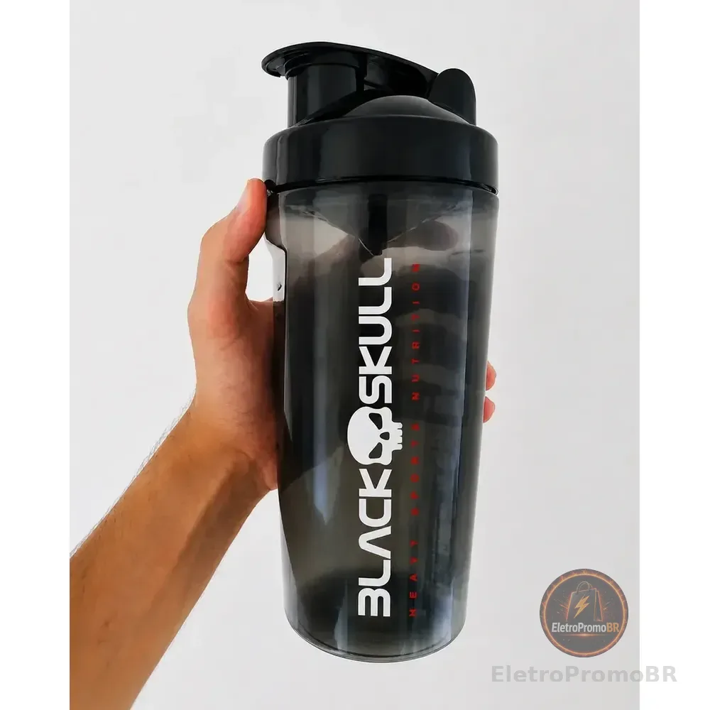 Coqueteleira Shakeira Black Skull Transparente Fumê 800ml Preto