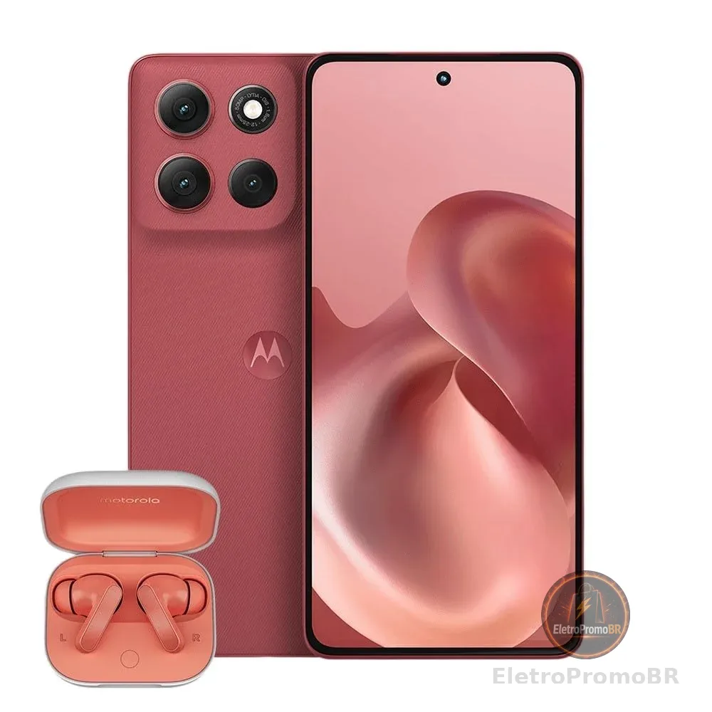 Smartphone Motorola Moto g86 5G Vermelho + Fone Bluetooth Buds - 256GB 24GB (8GB RAM+16GB Ram Boost) Tela 1.5K pOLED, 50MP Sony camera OIS Moto AI, videos em 4K, IP68 + IP69
