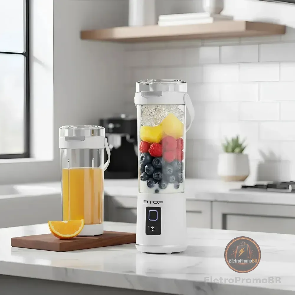 Liquidificador Portatil Mini Branco Com Copo 600ml Sem Fio Recarregável 12 Laminnas 127/220v