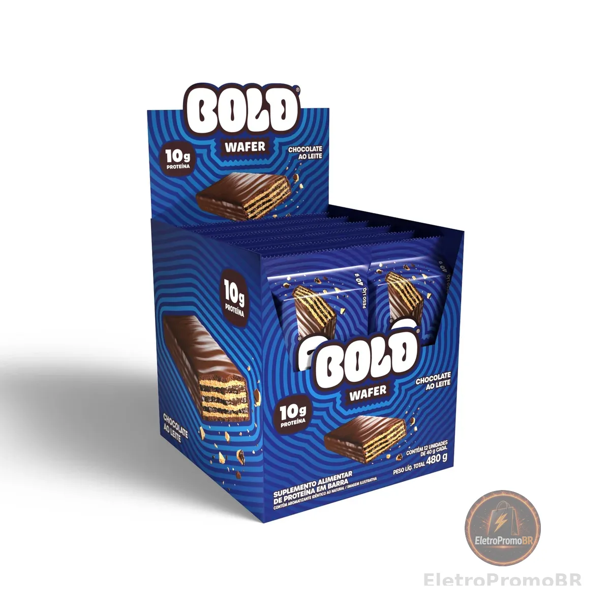 BOLD Wafer Proteico 40g 10g Proteína Snack Chocolate ao Leite