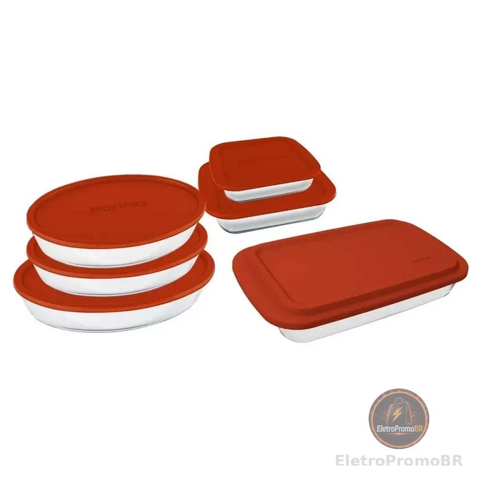 Conjunto De Assadeiras 6 Peças Com Tampa Vermelha Marinex Vermelho