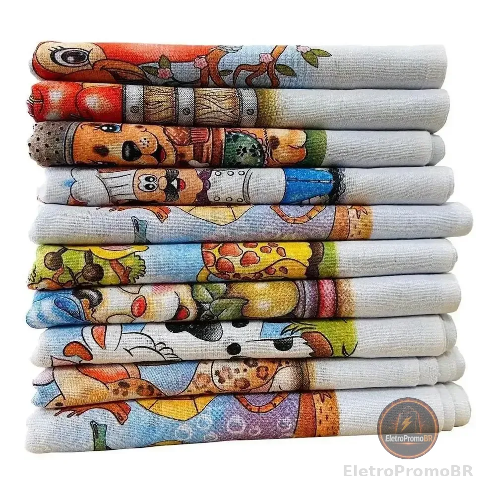 Pano De Prato Atacado Premium Estampado Kit Com 10 Peças Branco