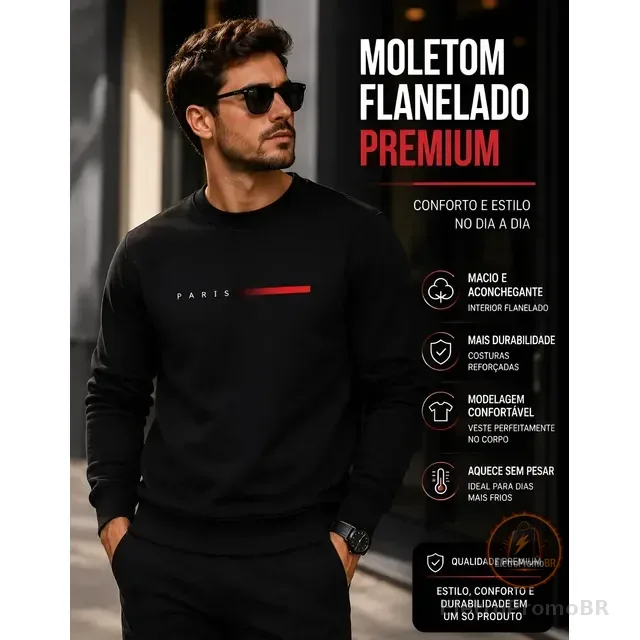 Blusa Moletom Gola Redonda Masculina Estampa Paris Original