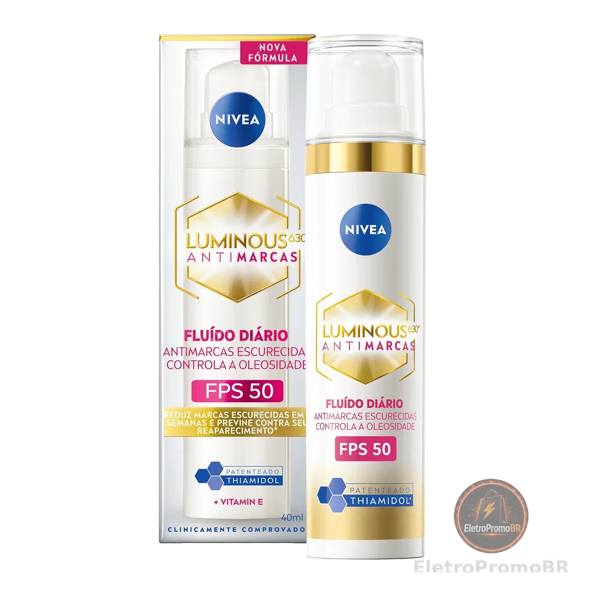 NIVEA Fluido Facial Protetor Cellular Luminous 630 FPS 50 40ml - Reduz e previne manchas escurecidas, uniformiza o tom da pele e conta com Ácida Hialurônico, Vitamina E e filtro