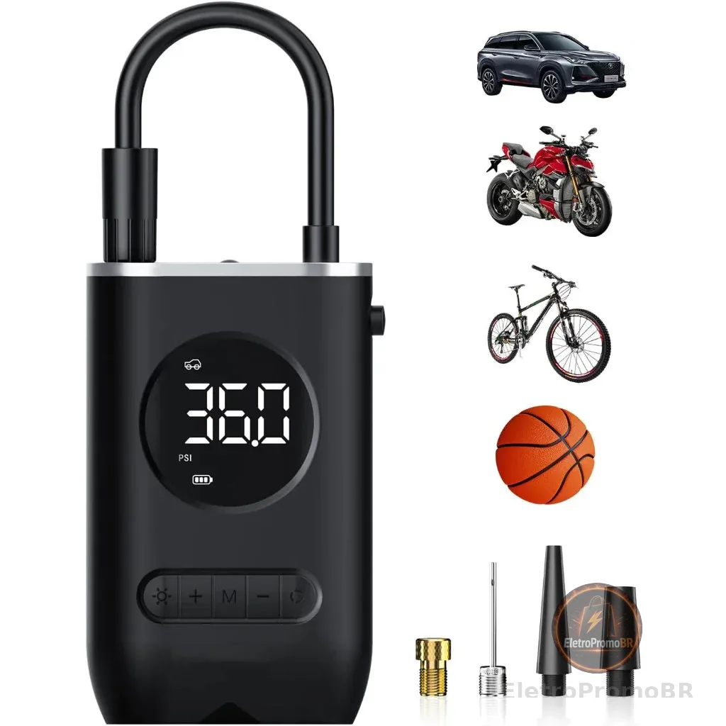 Mini Compressor de Ar Portatil Recarregavél Digital USB Calibrador Pneu Envio Imediato