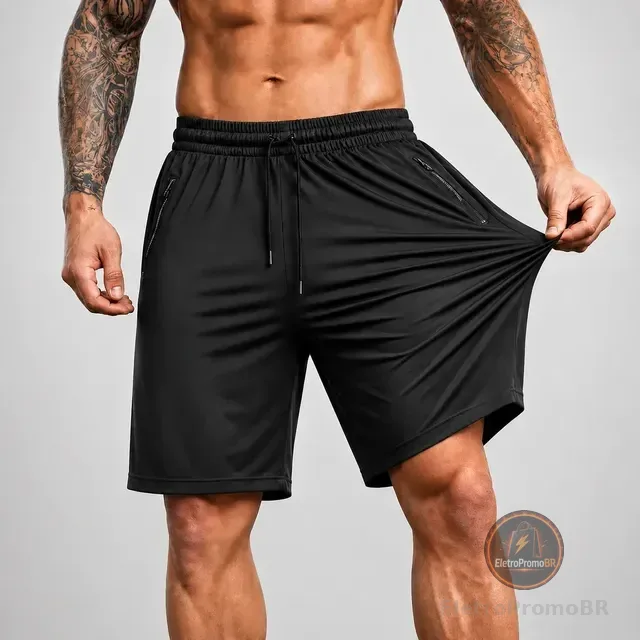 Shorts Esportivo Masculino Slim Fit Com Elastano Poliamida