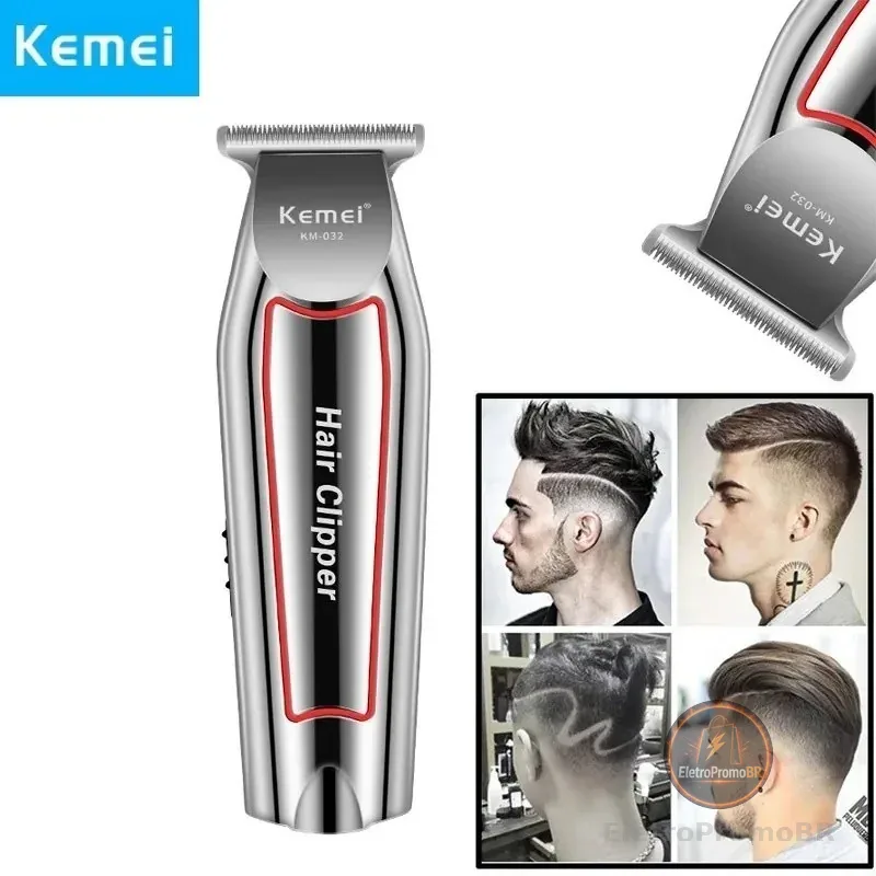 máquina de acabamento cortar cabelo barba barbeador pezinho profissional recarregável kemei KM-032