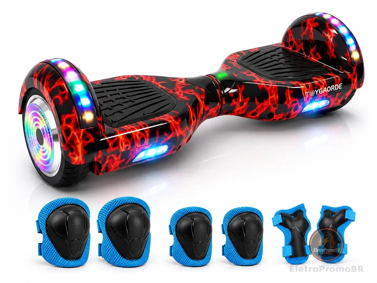 Hoverboard Elétrico FINYQBET, Rodas 6.5", Bateria 4400mAh, 15km/h, 120kg, Bluetooth, LED, Vermelho