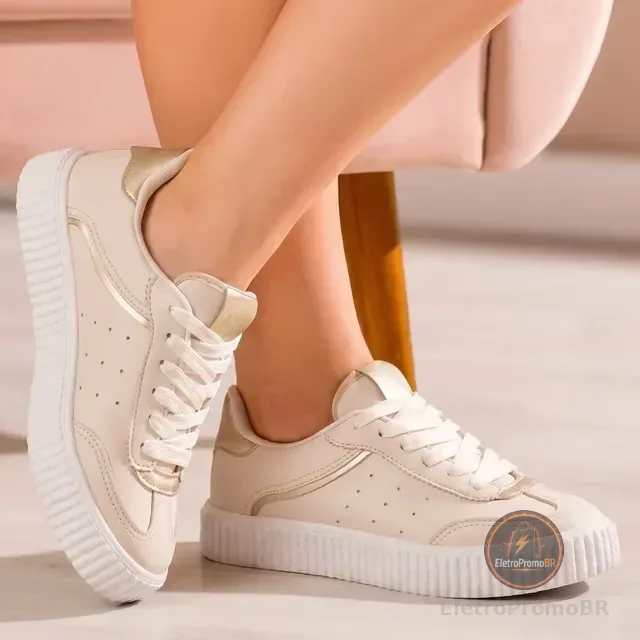 Tenis Feminino Premium Branco Off Estiloso Casual Macio Leve
