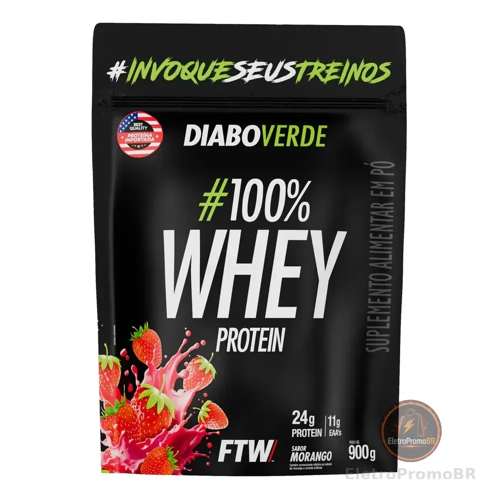 100% Whey Protein 900g Sabor Morango - Diabo Verde