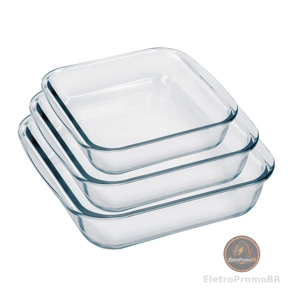 Conjunto de Assadeiras Quadradas Nadir Sempre em Vidro 3 Peças