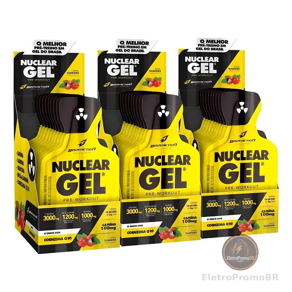 Kit 3x Pre Treino Nuclear Rush Gel - 30 Sachês Bodyaction Sabor Guaraná