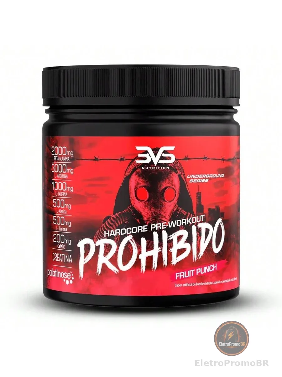 3VS Nutrition Pré Treino Prohibido 360g Sabor Ponche de Frutas