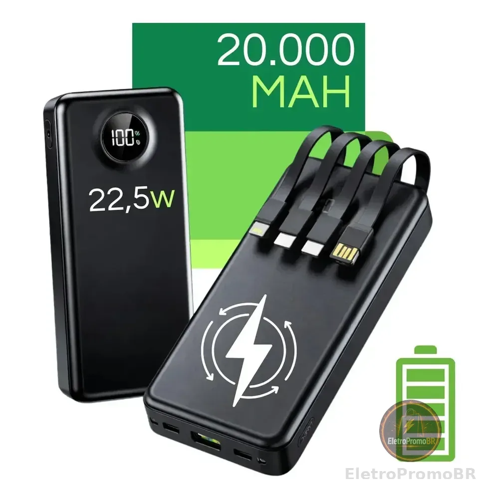 Carregador Portátil Davely Power Bank 20000mah Turbo Para Samsung, iPhone E Xiaomi Preto