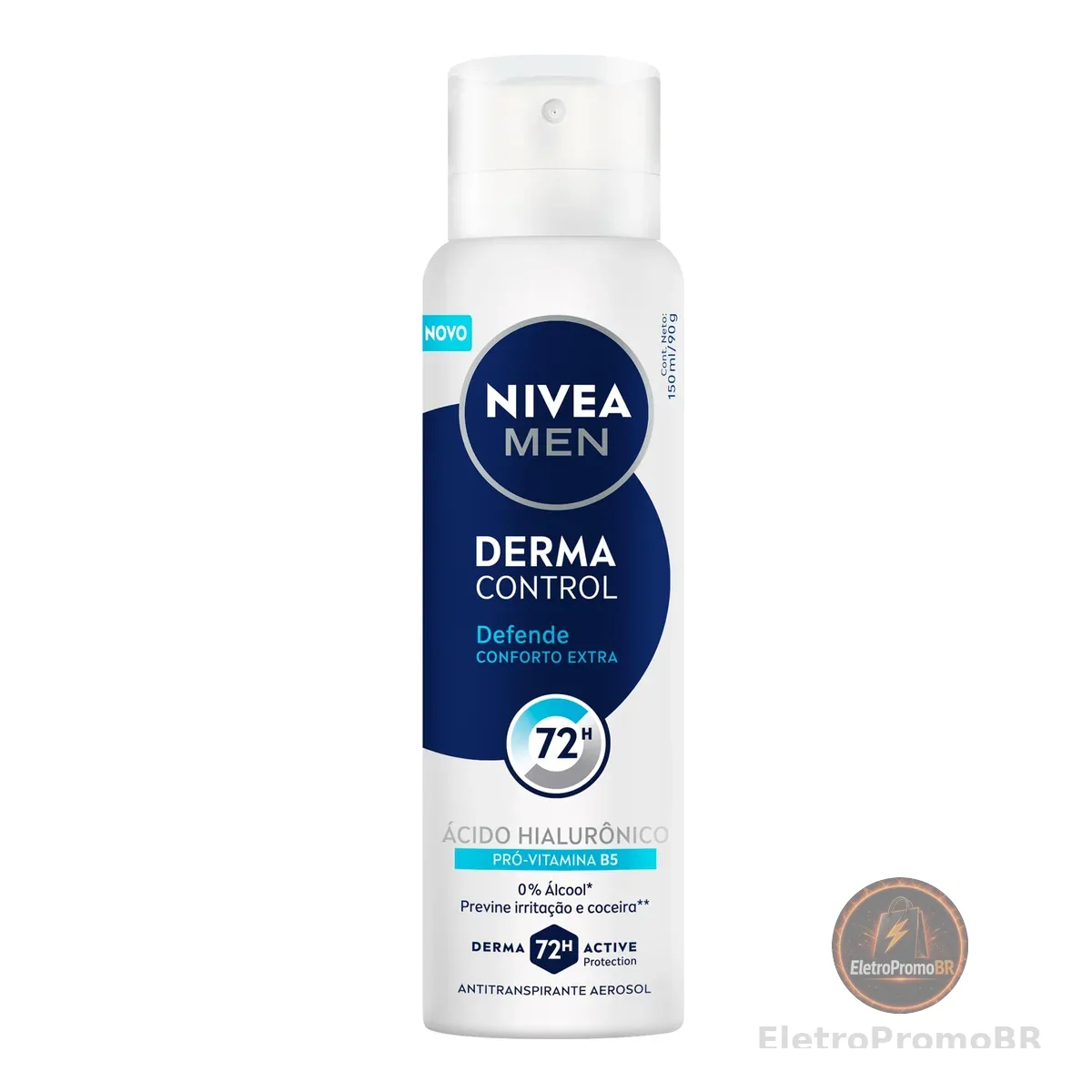 NIVEA MEN Desodorante Antitranspirante Aerossol Derma Control Defende 150ml, Proteção 72h, Previne Irritações, Ácido Hialurônico, Conforto Extra