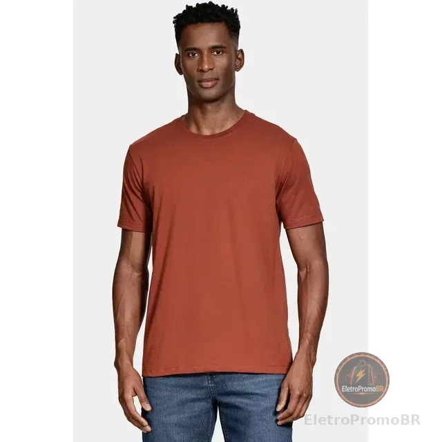 Camiseta Aramis Manga Curta Bordado Basica Tijolo