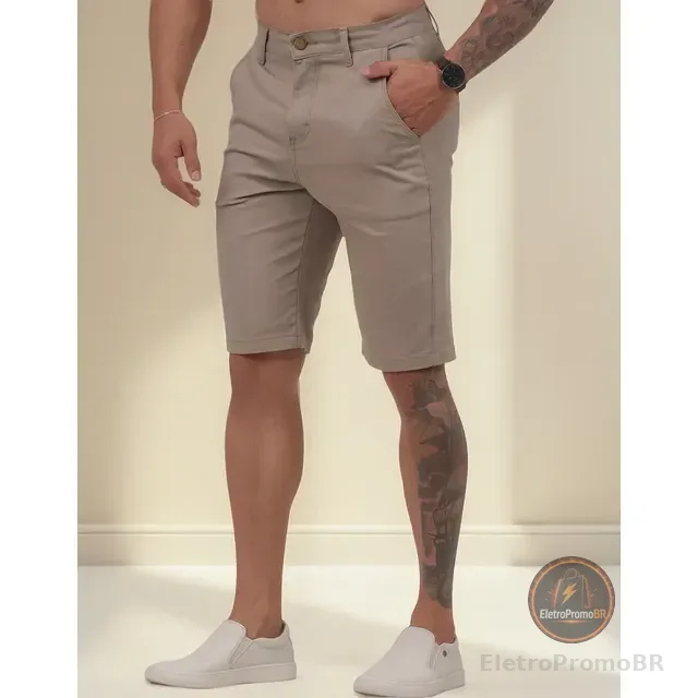 Bermuda  Masculina Sarja Casual Sport Fino Elastano Elegante