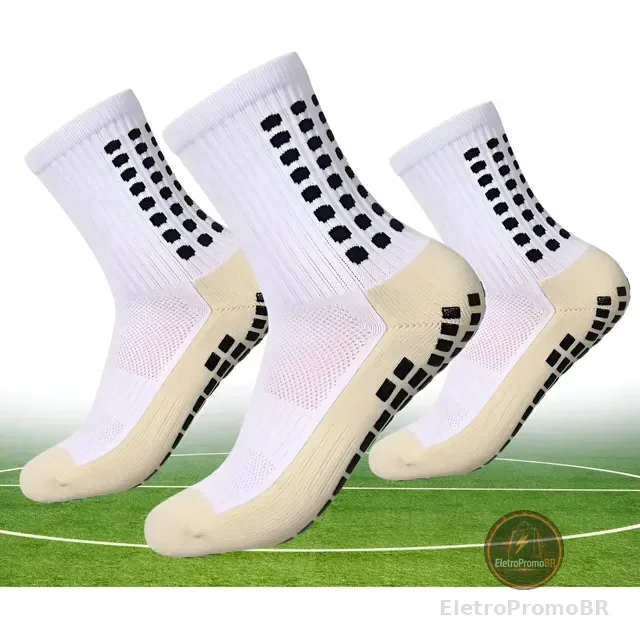 Kit 3 Pares Meia Antiderrapante Esportiva Futebol Treino Pro