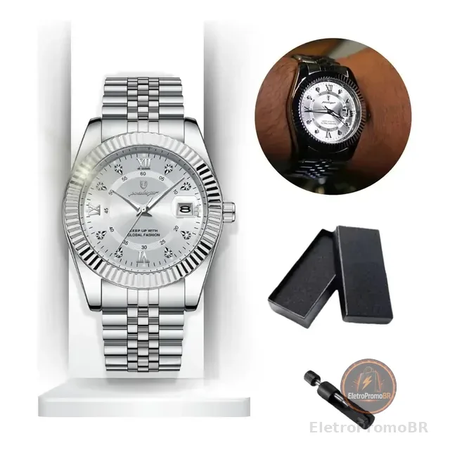 Relógio Masculino Poedagar Aço Inox Analógico Prateado