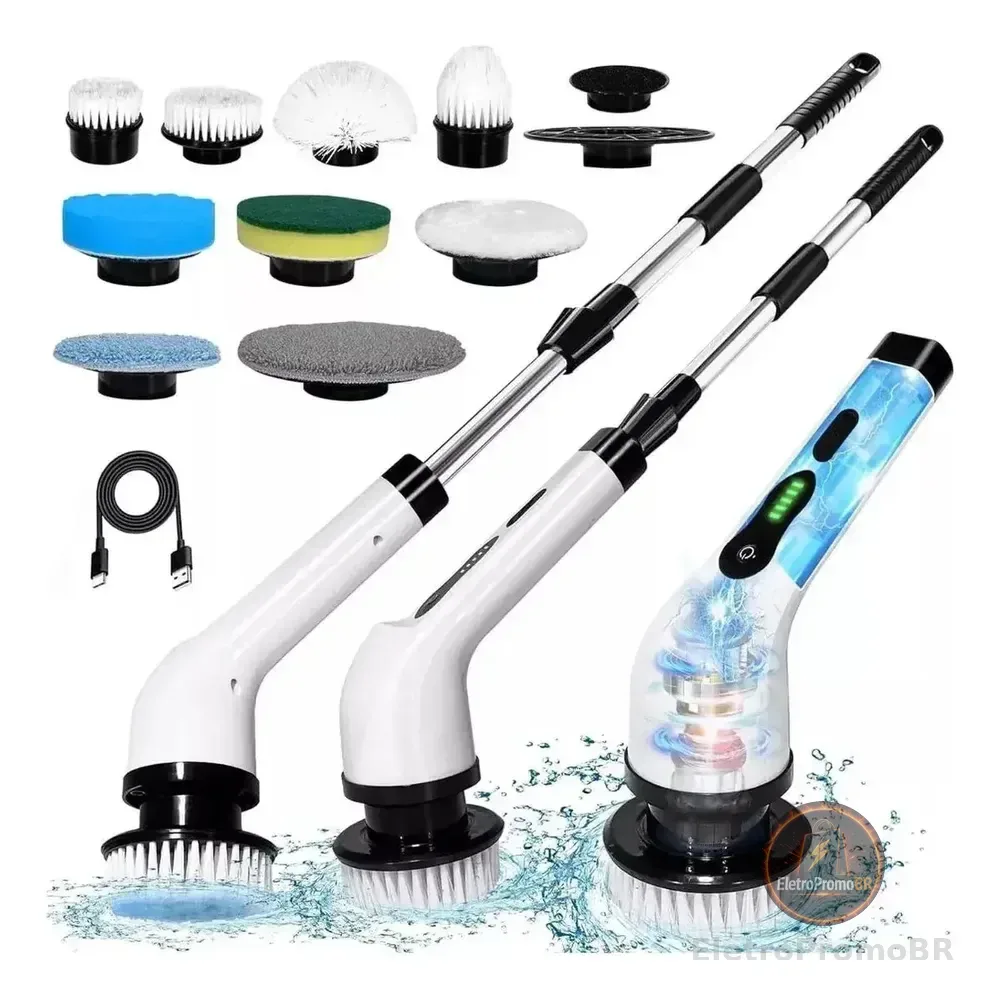 Escova De Limpeza Mop Elétrica 9 Em 1 Multifuncional Giratória Recarregável Cozinha Banheiro Esfregão Multiuso Rotatória Magica 360° Sem Fio Marca Pop Imports Verde
