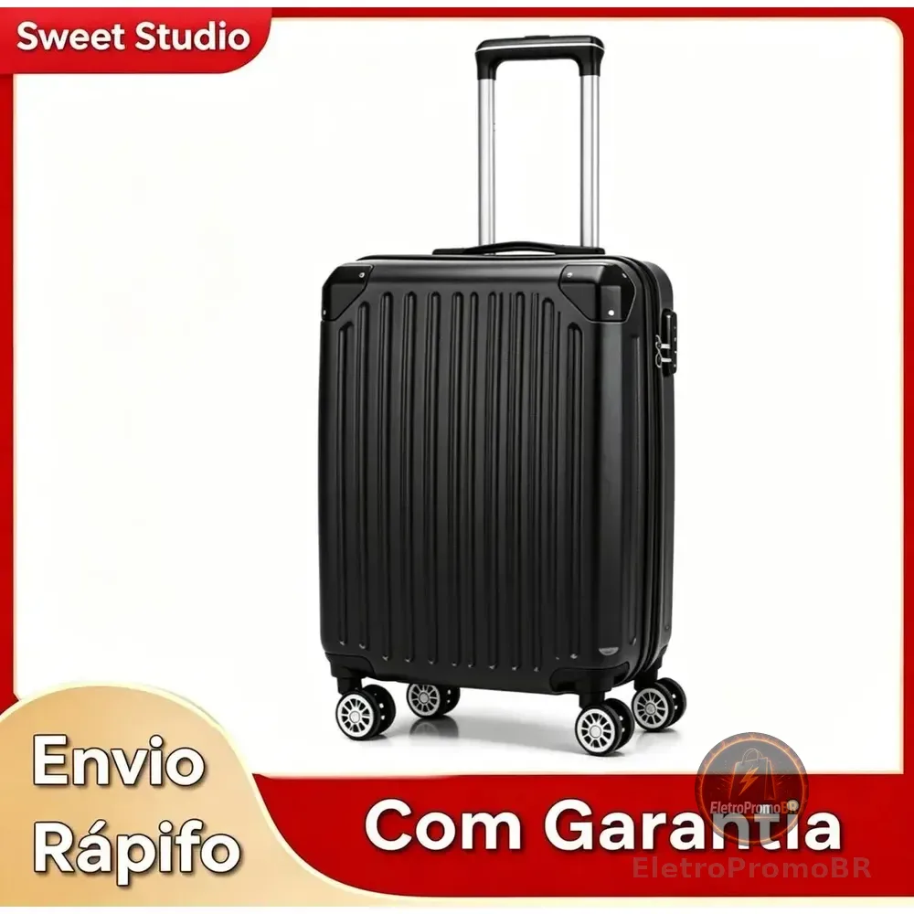 Mala De Bordo Rígida Sweet Studio Em Abs Com Rodas 360° Para Viagem Preto Mala 2075