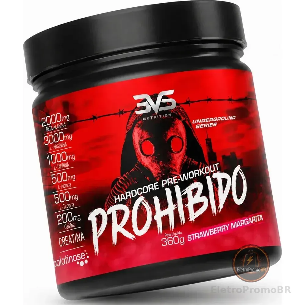 Pré Treino Prohibido 360g Sabor Morango (strawberry Margarita) - Fórmula Avançada Contendo Creatina, Beta Alanina,... Margarita De Morango